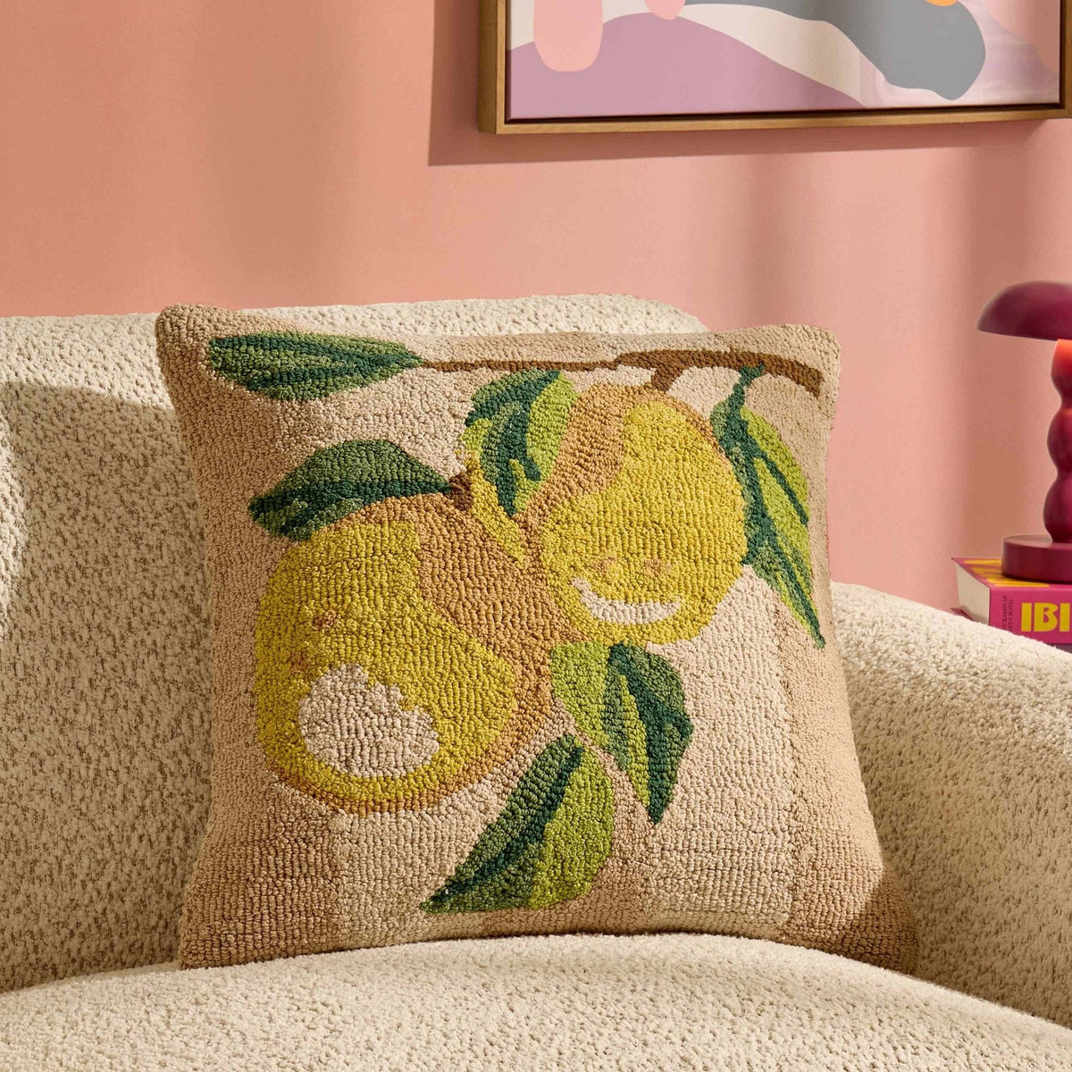 100% Cotton Tufted Loop Lemon Sofa Cushion Cover - Yellow/Natural - DUSK