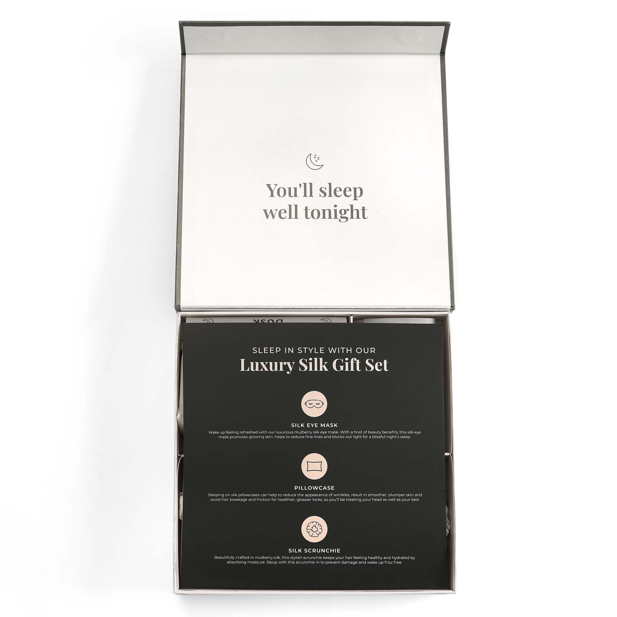 19 Momme Silk Gift Set - Pillowcase, Eyemask and Hair Tie - Champagne - DUSK