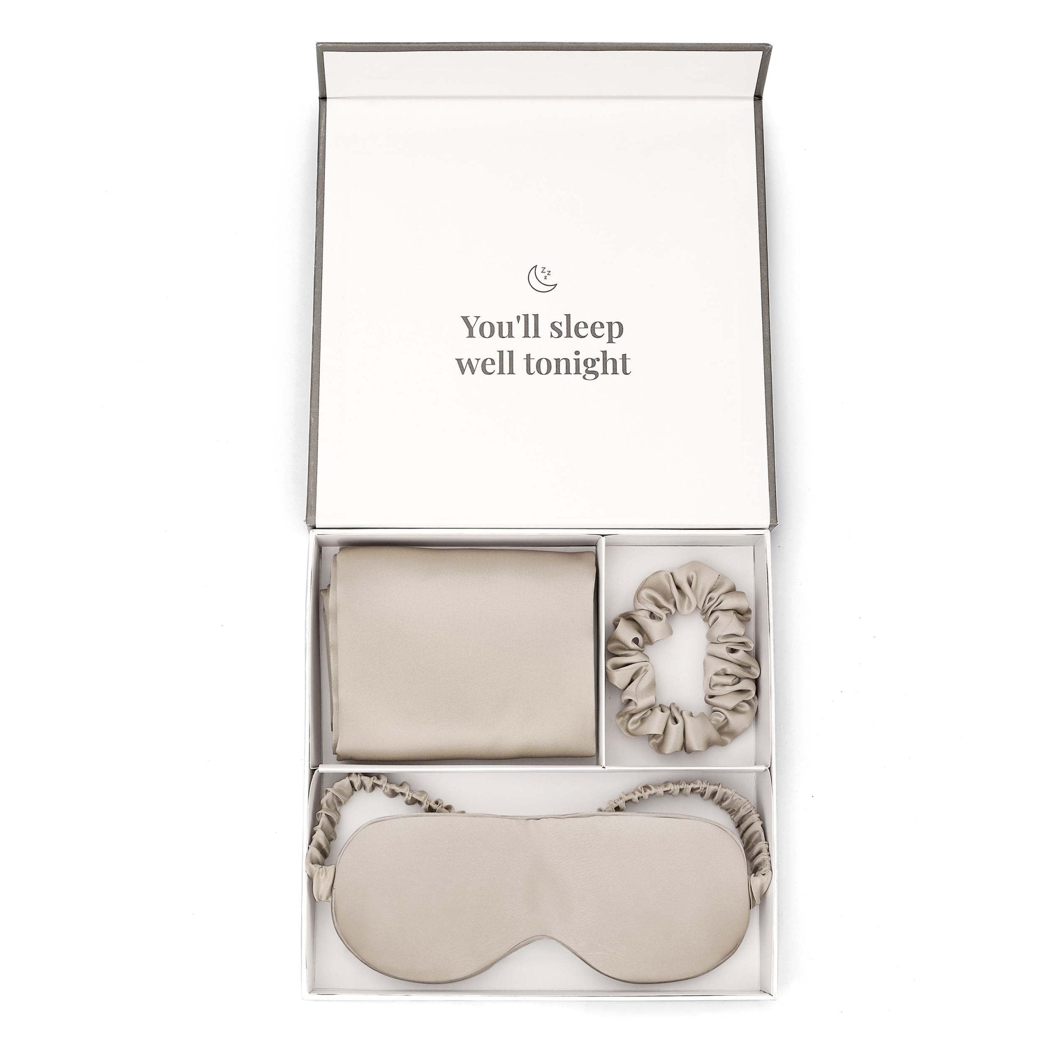 19 Momme Silk Gift Set - Pillowcase, Eyemask and Hair Tie - Champagne - DUSK