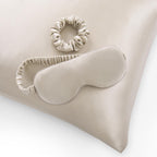 19 Momme Silk Gift Set - Pillowcase, Eyemask and Hair Tie - Champagne - DUSK