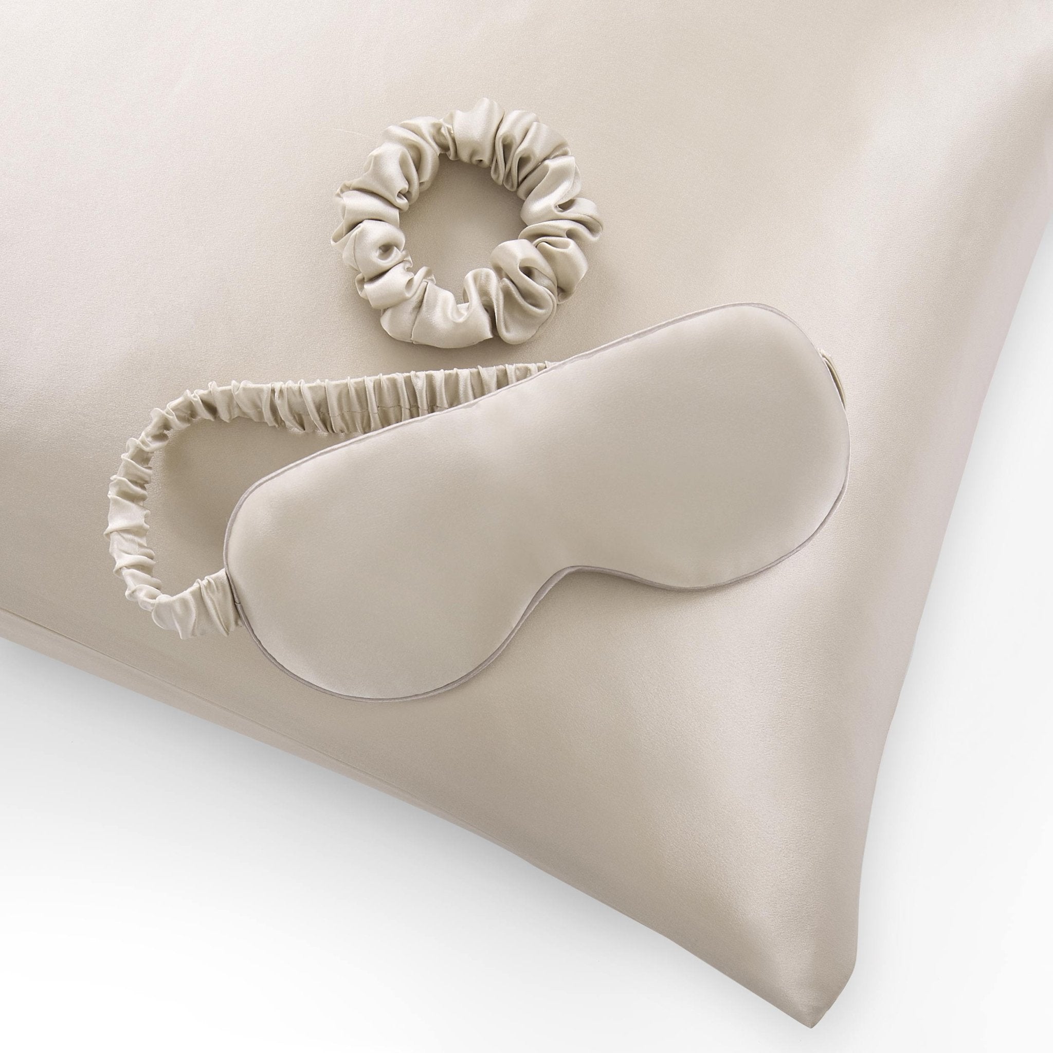 19 Momme Silk Gift Set - Pillowcase, Eyemask and Hair Tie - Champagne - DUSK