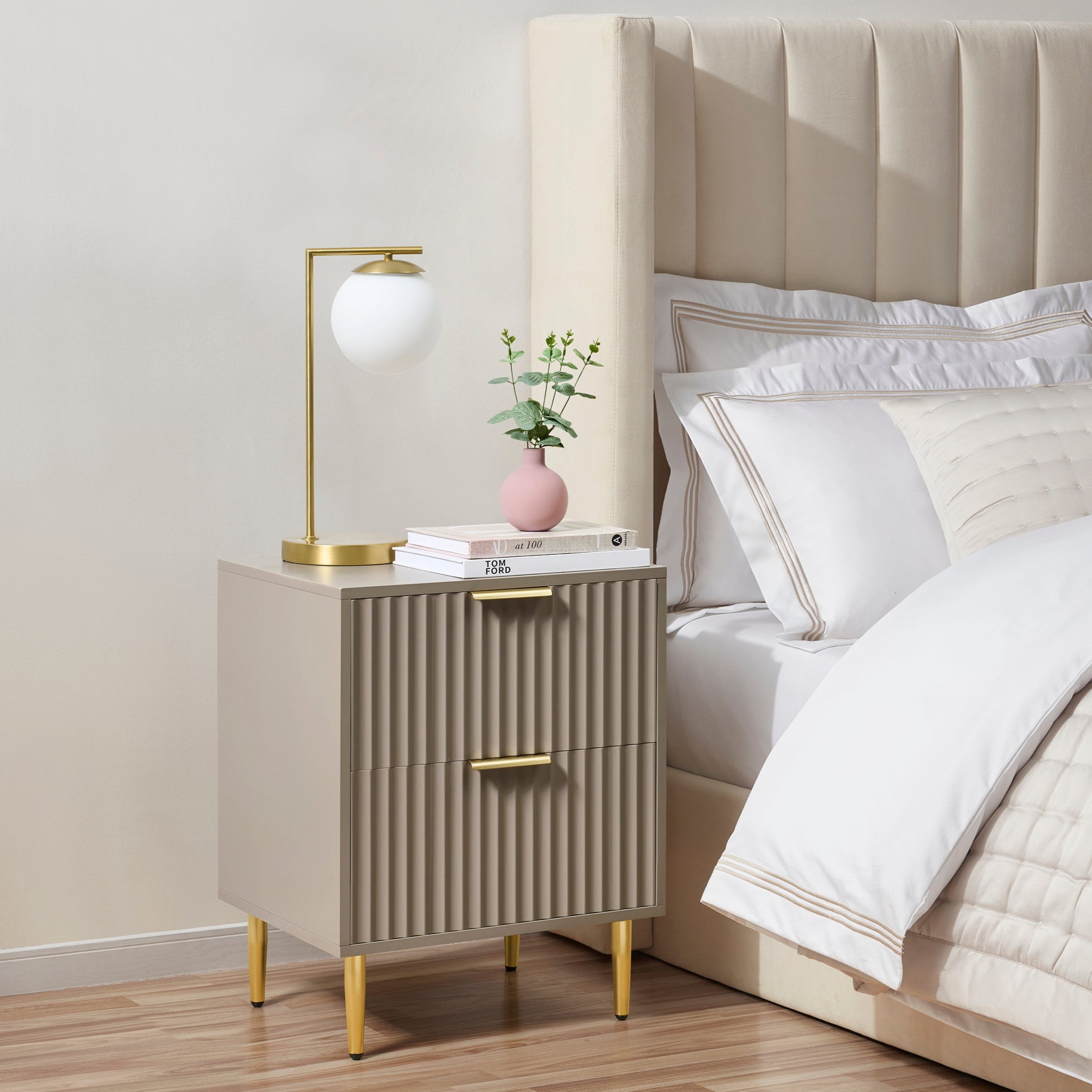 Evie 2 Drawer Bedside Table - Taupe OLD