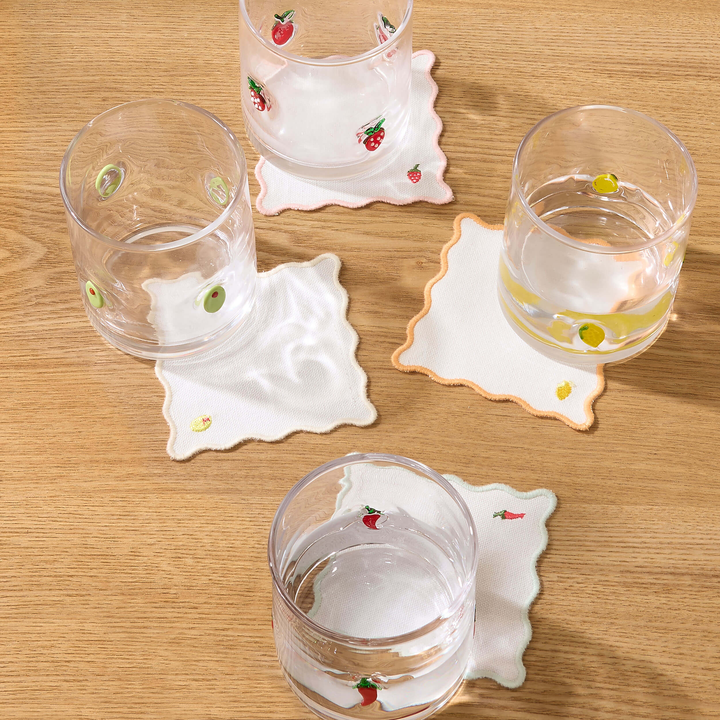 Fruit Embroidered Pack of 4 Coasters - Multi