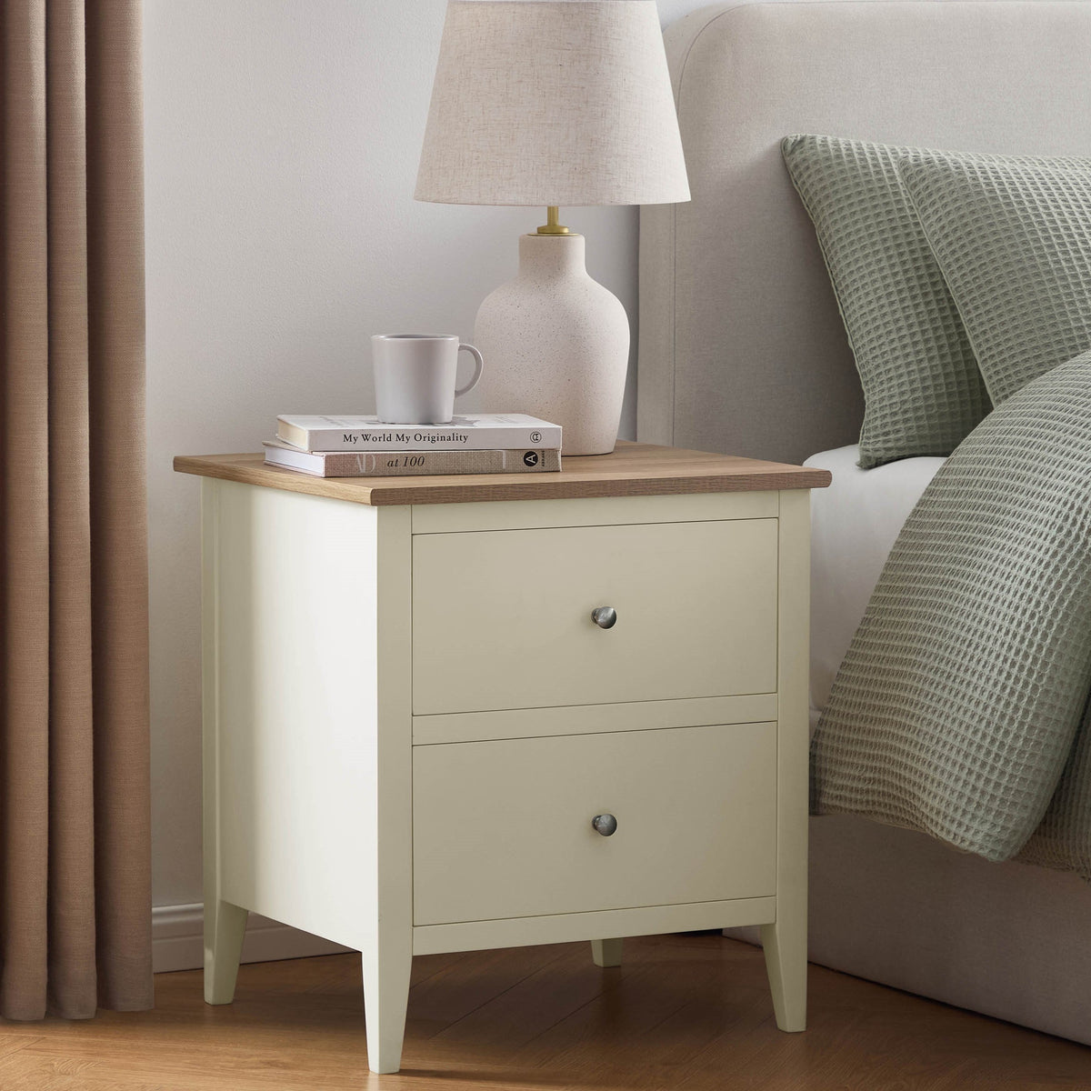 Nell 2 Drawer Bedside Table - Cream OLD