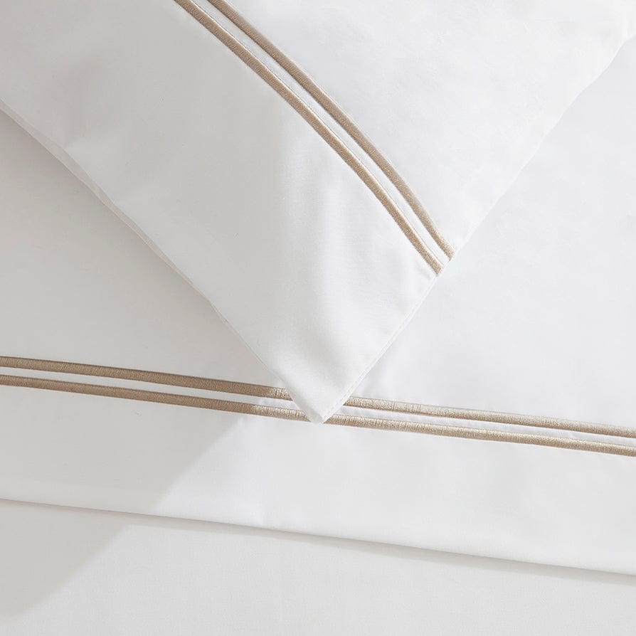 Regent Embroidered 100% Cotton Pair of Classic Pillowcases 400 Thread Count - Natural