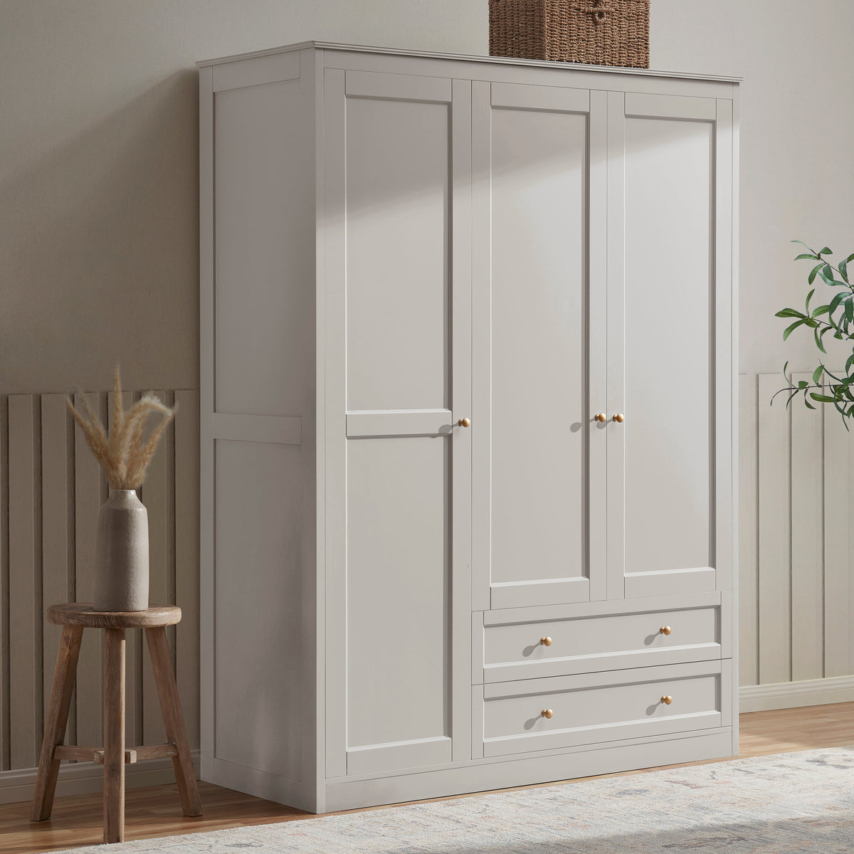 Ruby 3 Door Wardrobe with Drawers - Light Grey