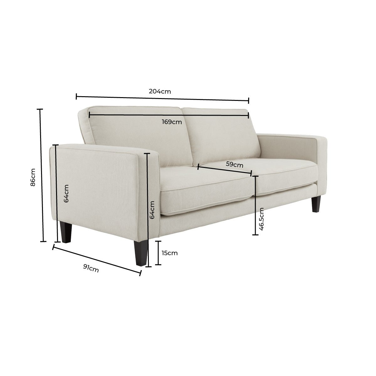 Soho 3 Seater Sofa - Cream Linen/Black