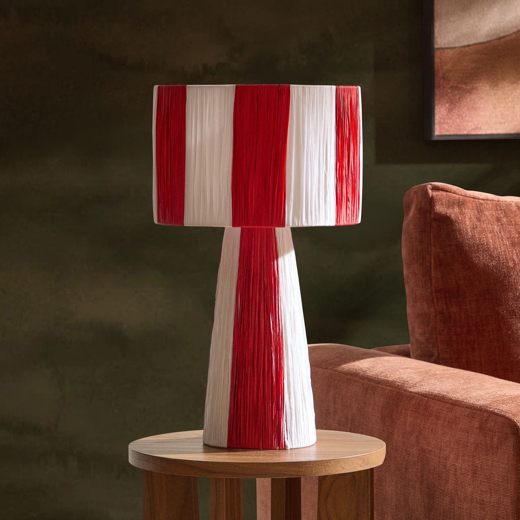 Abi Raffia Stripe Table Lamp - Red - DUSK
