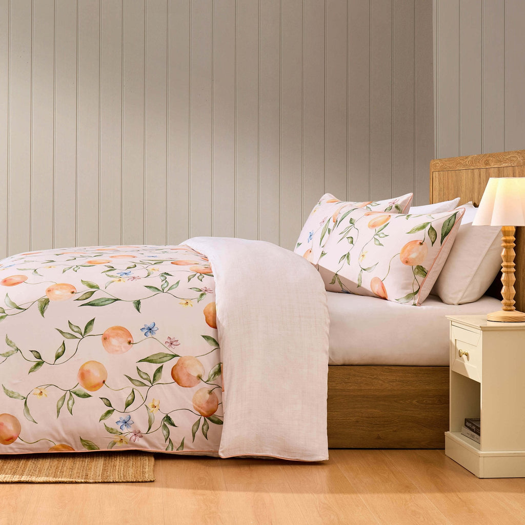 Adeline 300 Thread Count Orange Floral Print Duvet Cover & Pillowcase Set - Orange - DUSK
