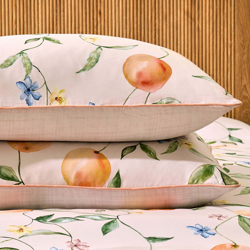 Adeline 300 Thread Count Orange Floral Print Duvet Cover & Pillowcase Set - Orange - DUSK