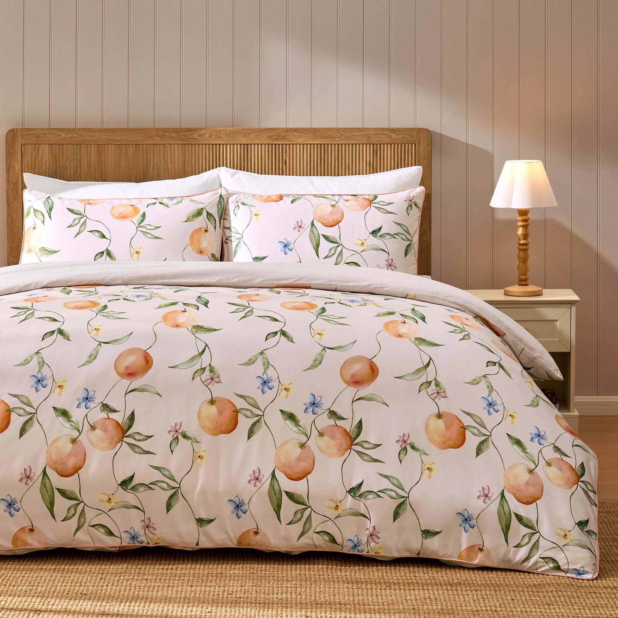 Adeline 300 Thread Count Orange Floral Print Duvet Cover & Pillowcase Set - Orange - DUSK