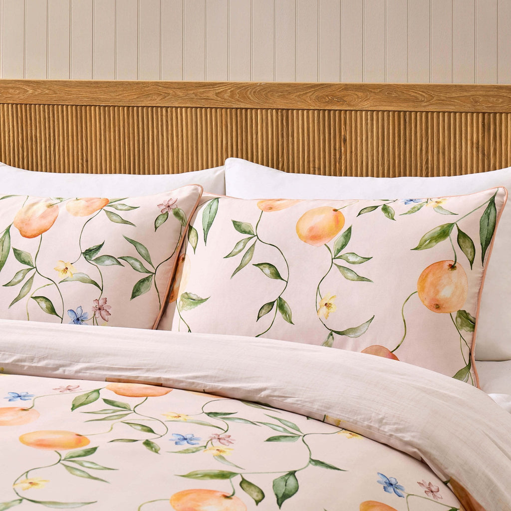 Adeline 300 Thread Count Orange Floral Print Duvet Cover & Pillowcase Set - Orange - DUSK