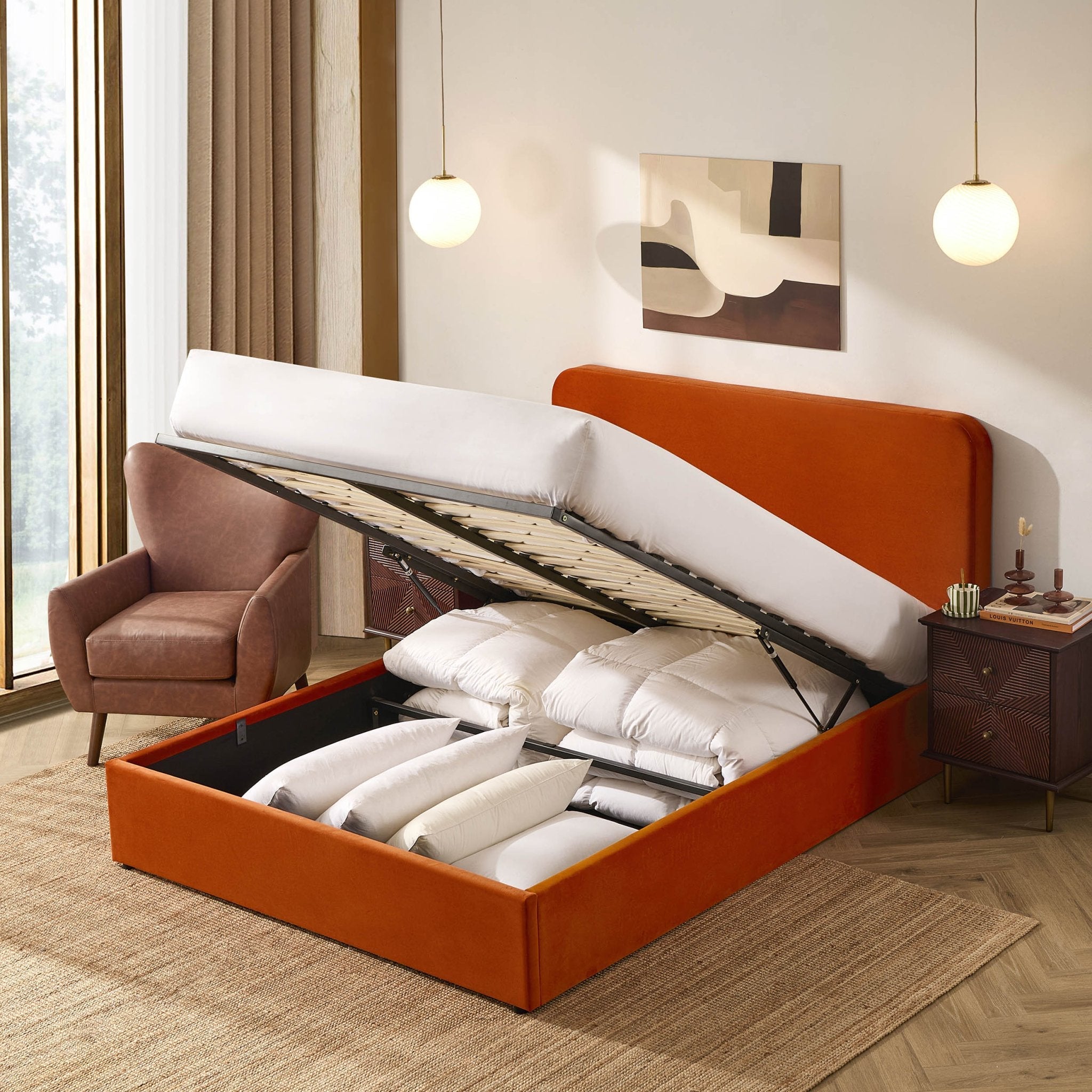 Ascot Ottoman Storage Bed - Bright Orange - DUSK