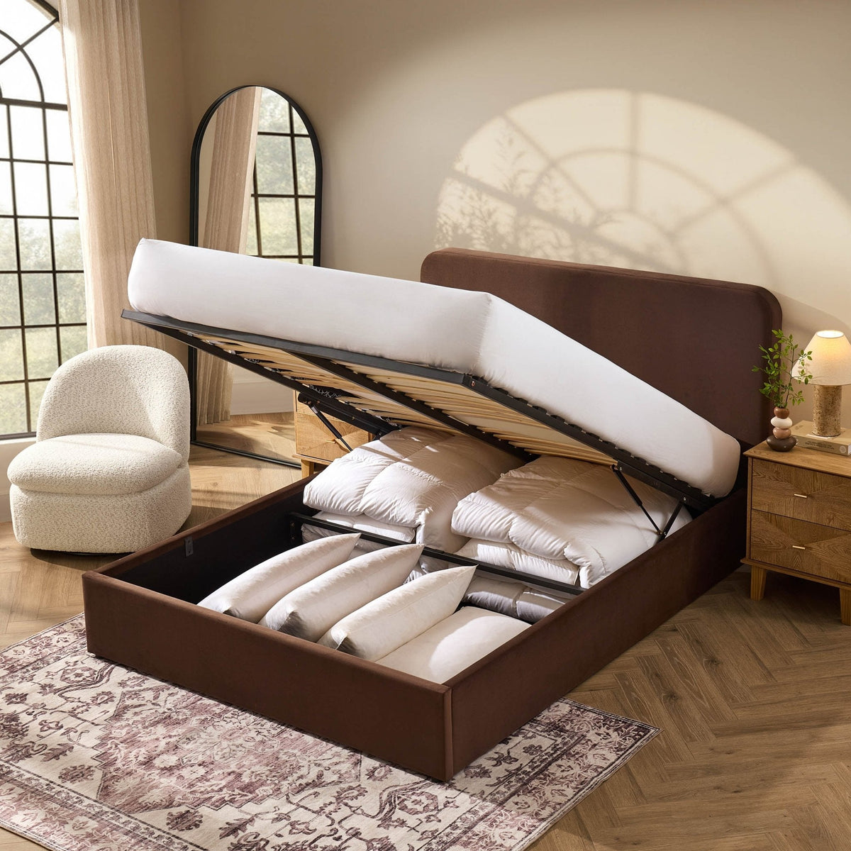 Ascot Ottoman Storage Bed - Cappuccino - DUSK