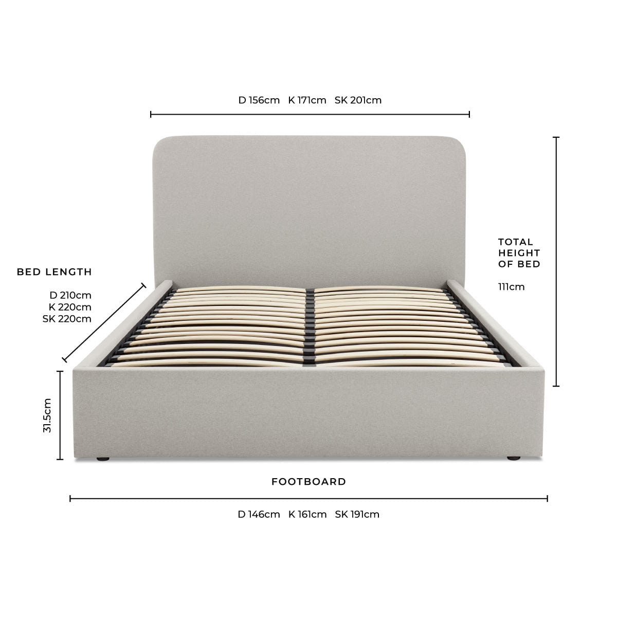 Ascot Ottoman Storage Bed - Grey - DUSK