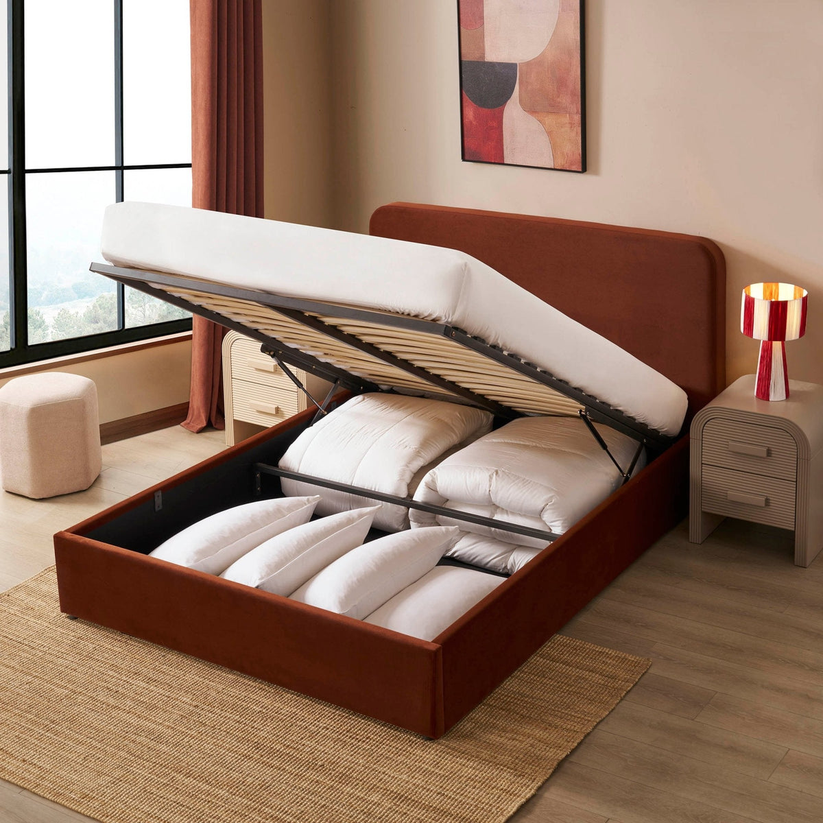 Ascot Ottoman Storage Bed - Terracotta - DUSK