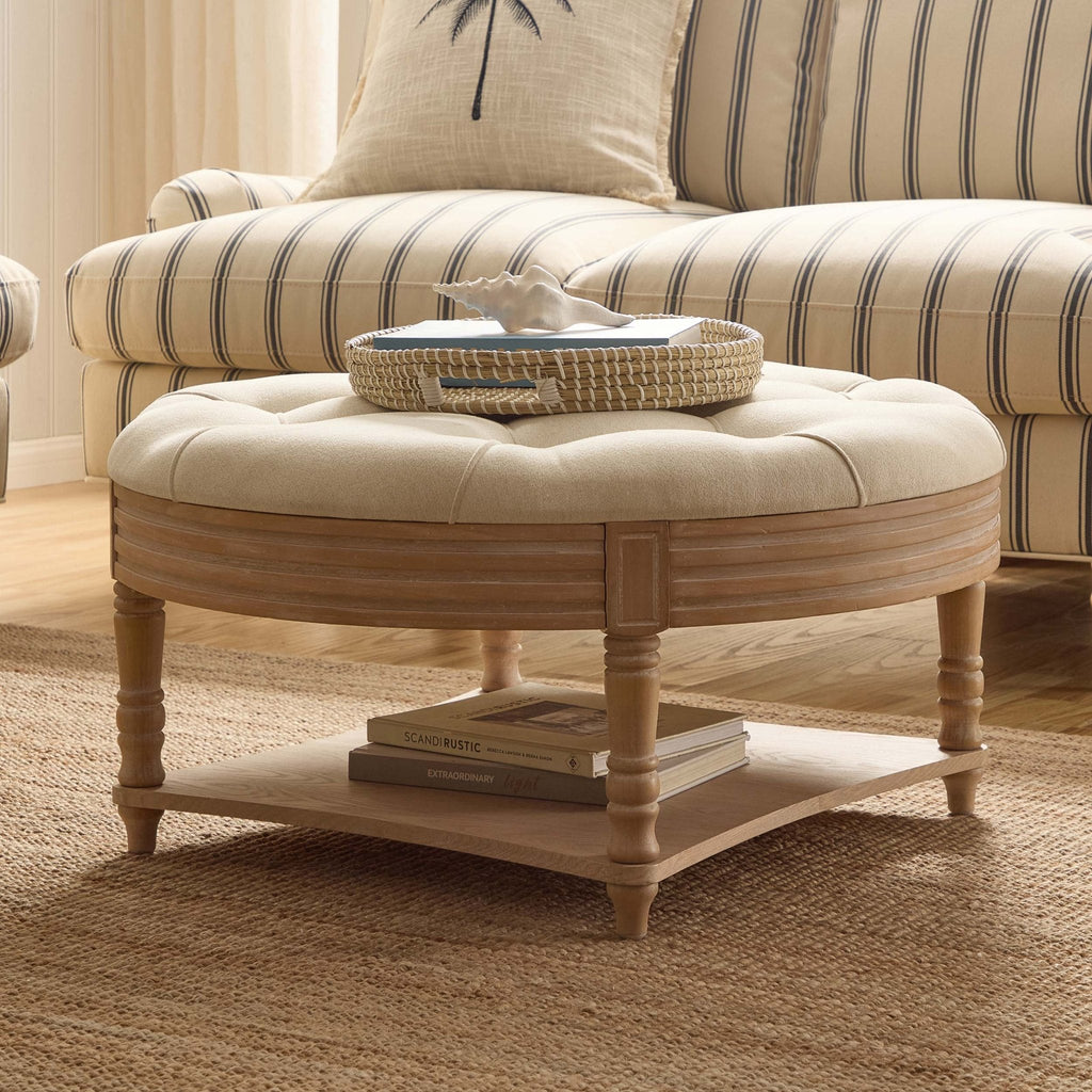 Aubrey Round Coffee Table Pouffe - Cream Linen - DUSK
