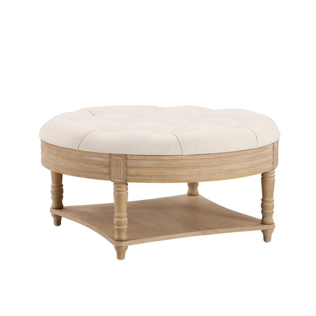 Aubrey Round Coffee Table Pouffe - Cream Linen - DUSK