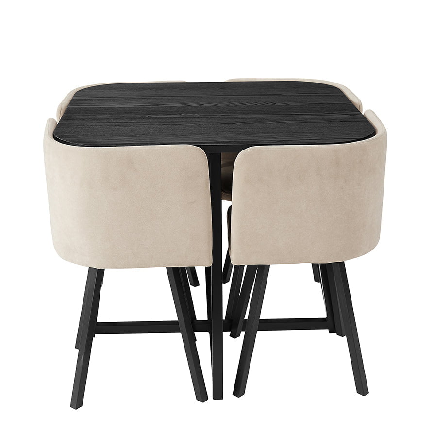 Ava Space Saver 4 Seater Dining Table and Chairs - Black/Sand - DUSK