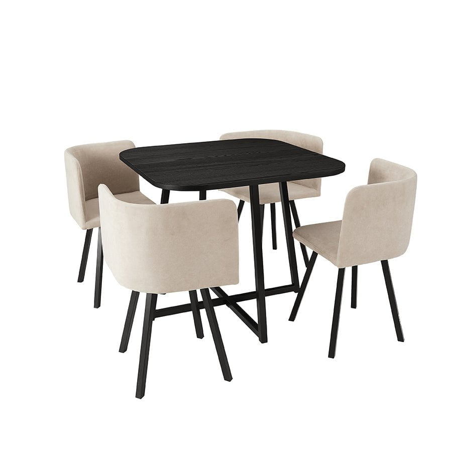 Ava Space Saver 4 Seater Dining Table and Chairs - Black/Sand - DUSK