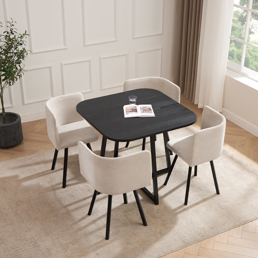 Ava Space Saver 4 Seater Dining Table and Chairs - Black/Sand - DUSK