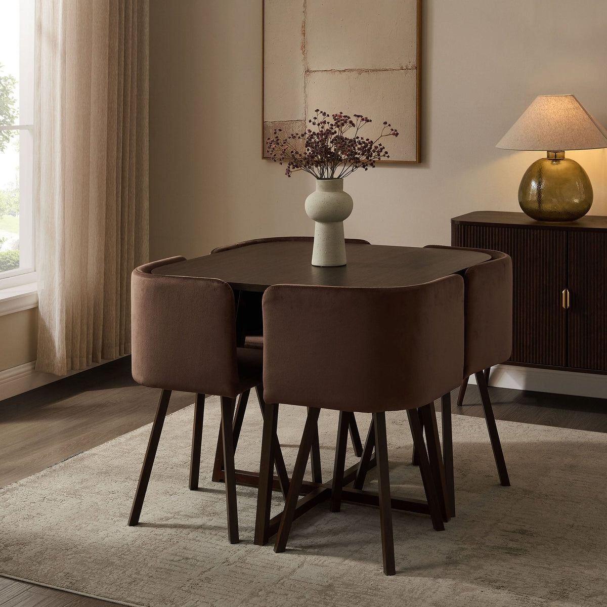 Ava Space Saver 4 Seater Dining Table and Chairs - Cappuccino - DUSK