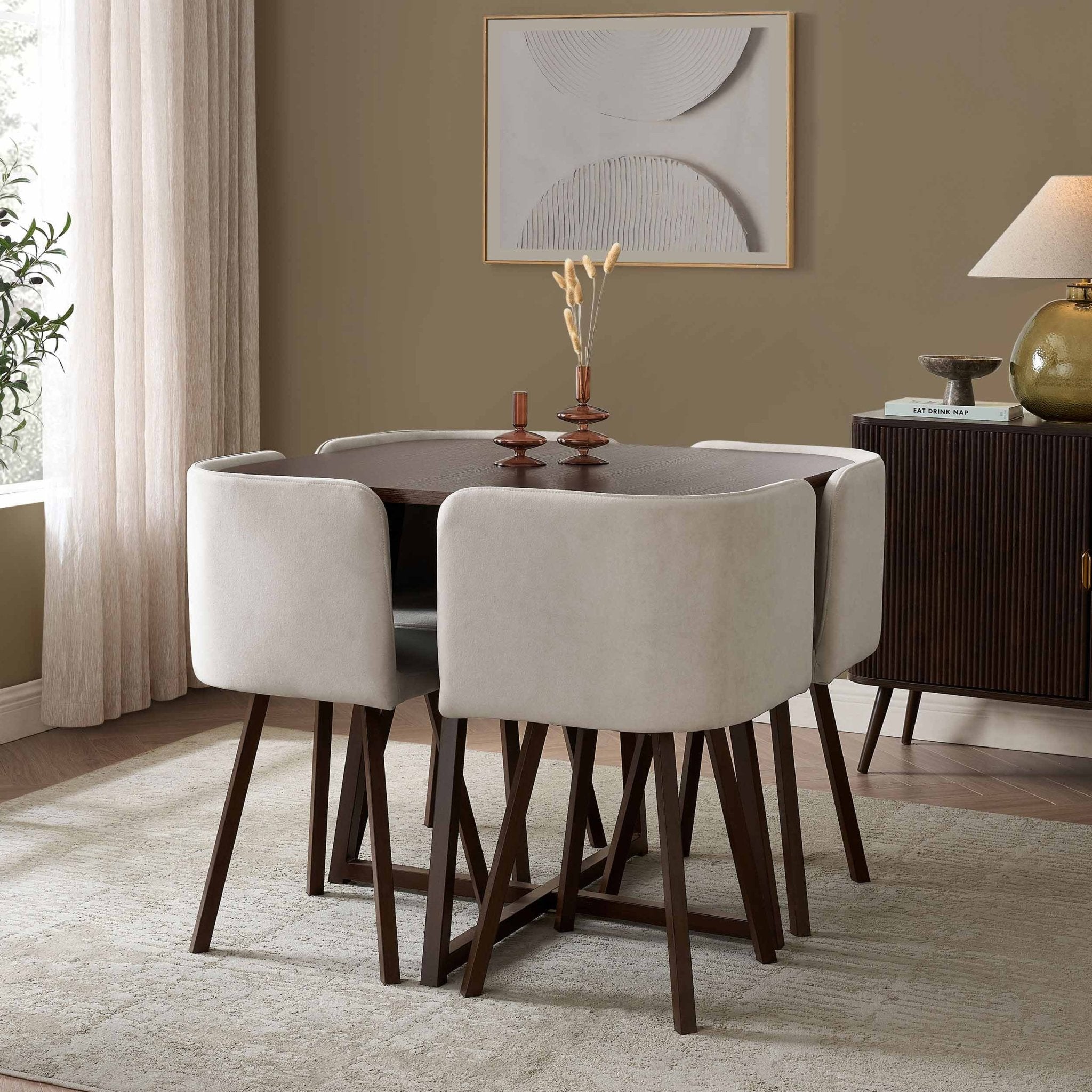 Ava Space Saver 4 Seater Dining Table and Chairs - Walnut/Stone - DUSK