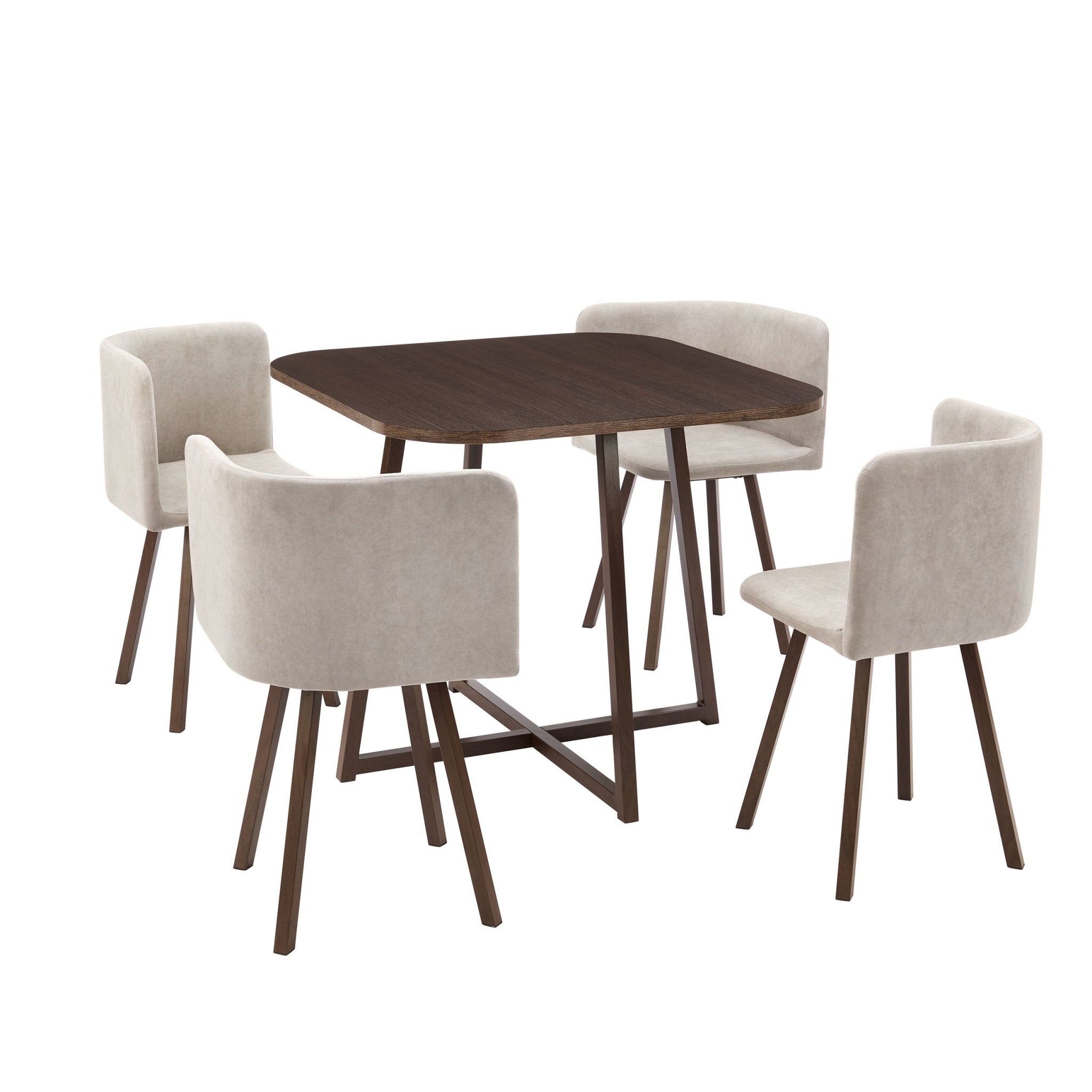 Ava Space Saver 4 Seater Dining Table and Chairs - Walnut/Stone - DUSK