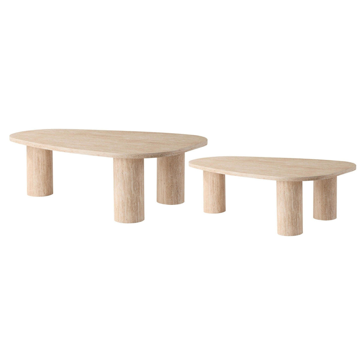 Azra Nesting Coffee Tables - Travertine Marble Effect - DUSK