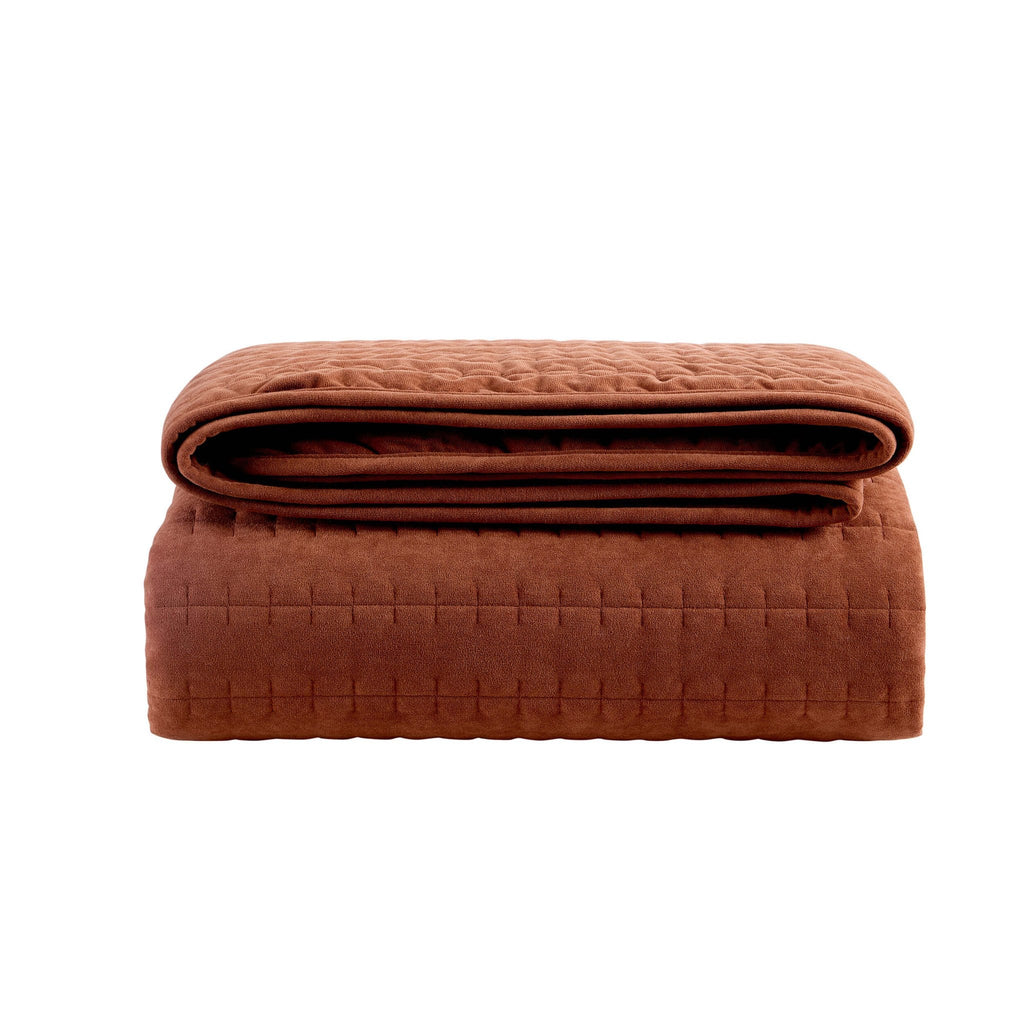 Bavaro Velvet Quilted Stitch Detail Bedspread - Burnt Orange - DUSK