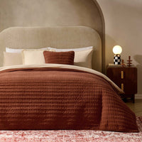 Bavaro Velvet Quilted Stitch Detail Bedspread - Burnt Orange - DUSK