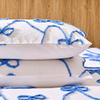 Bella 100% Cotton Tufted Bows Duvet Cover & Pillowcase Set - Light Cornflower - DUSK