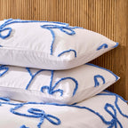 Bella 100% Cotton Tufted Bows Duvet Cover & Pillowcase Set - Light Cornflower - DUSK