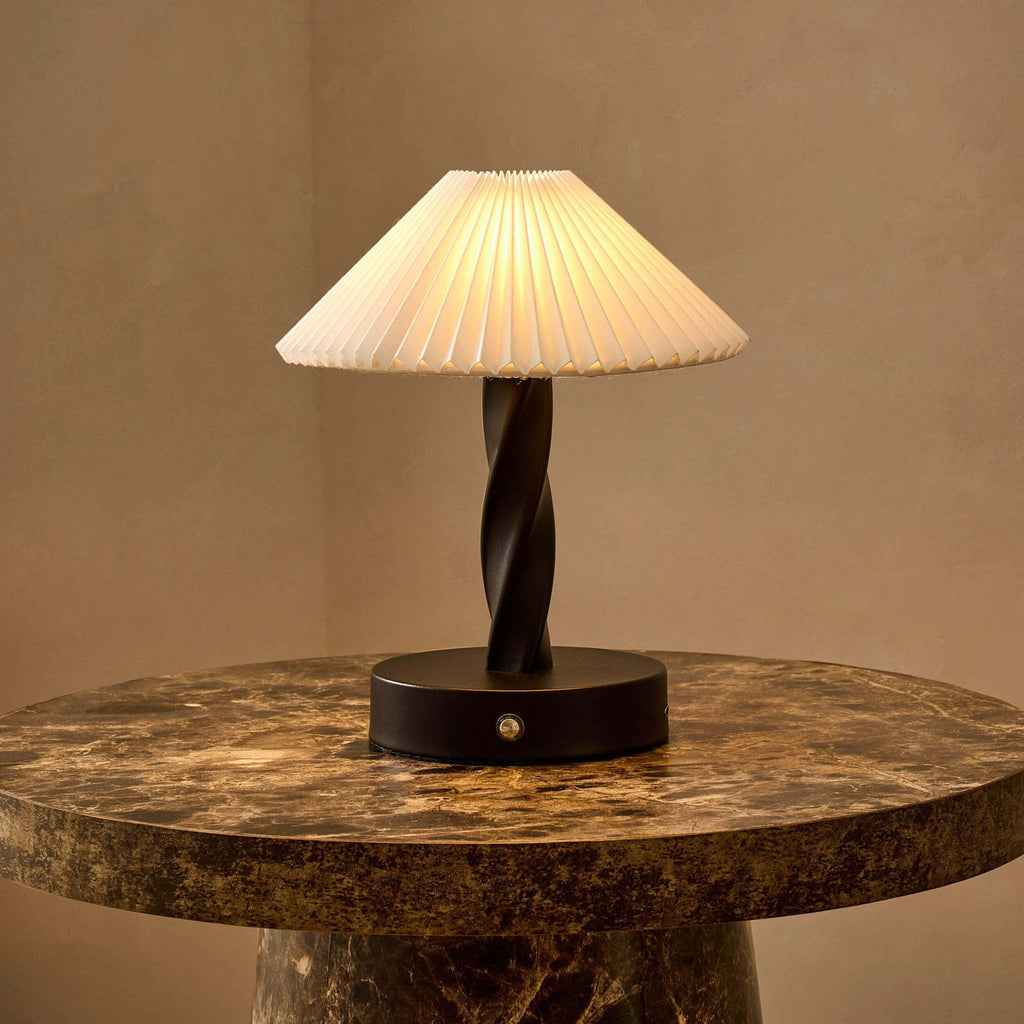 Birdie Rechargeable Pleated Table Lamp - Black/ White - DUSK