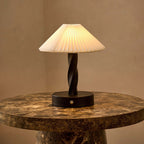 Birdie Rechargeable Pleated Table Lamp - Black/ White - DUSK
