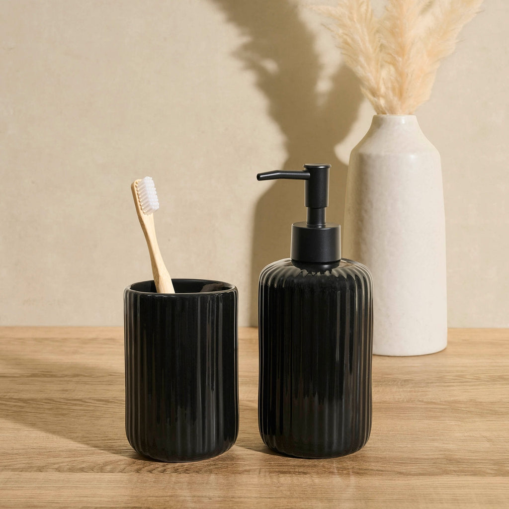 Blake Ribbed Glaze Soap Dispenser - Black - DUSK