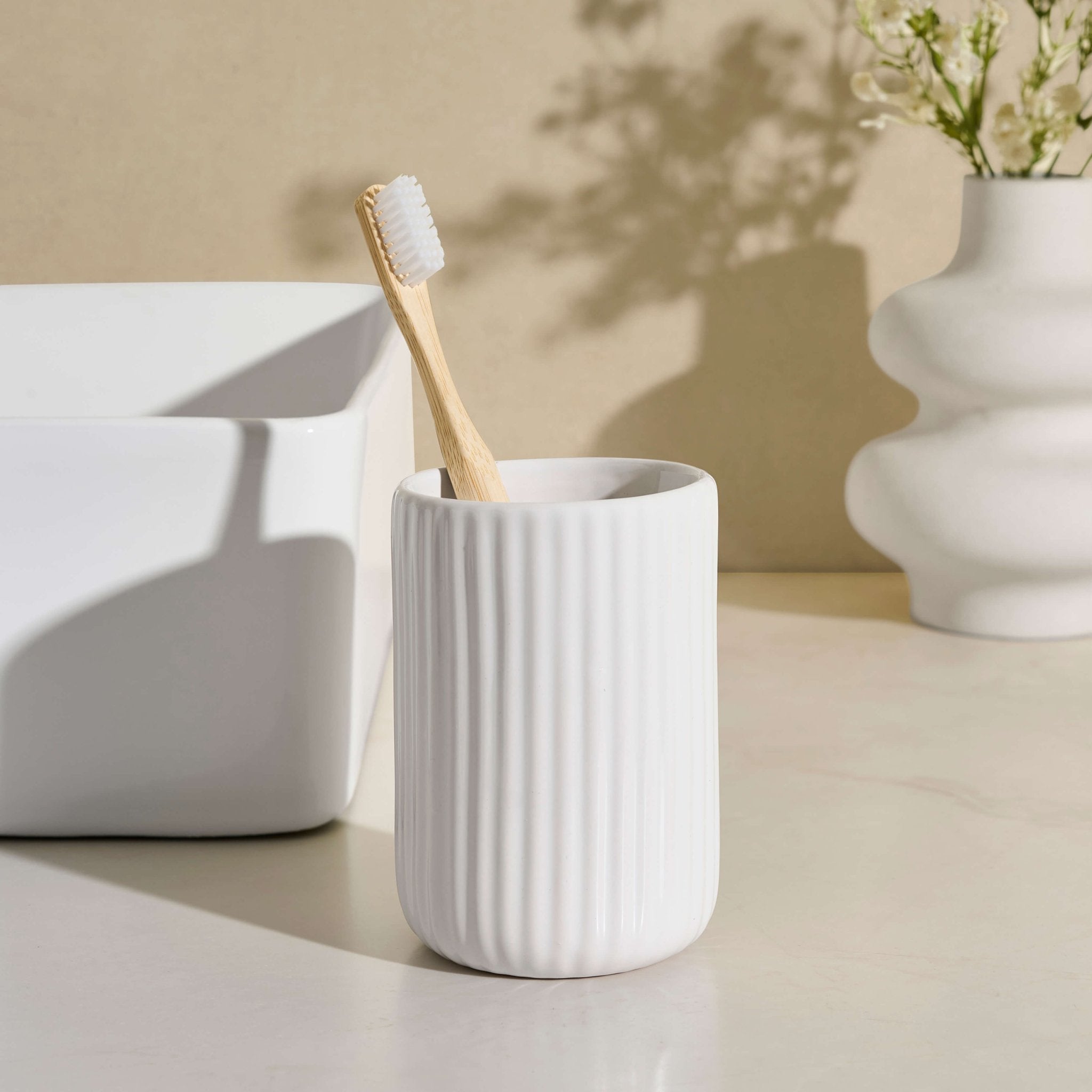 Blake Ribbed Glaze Tumbler - White - DUSK