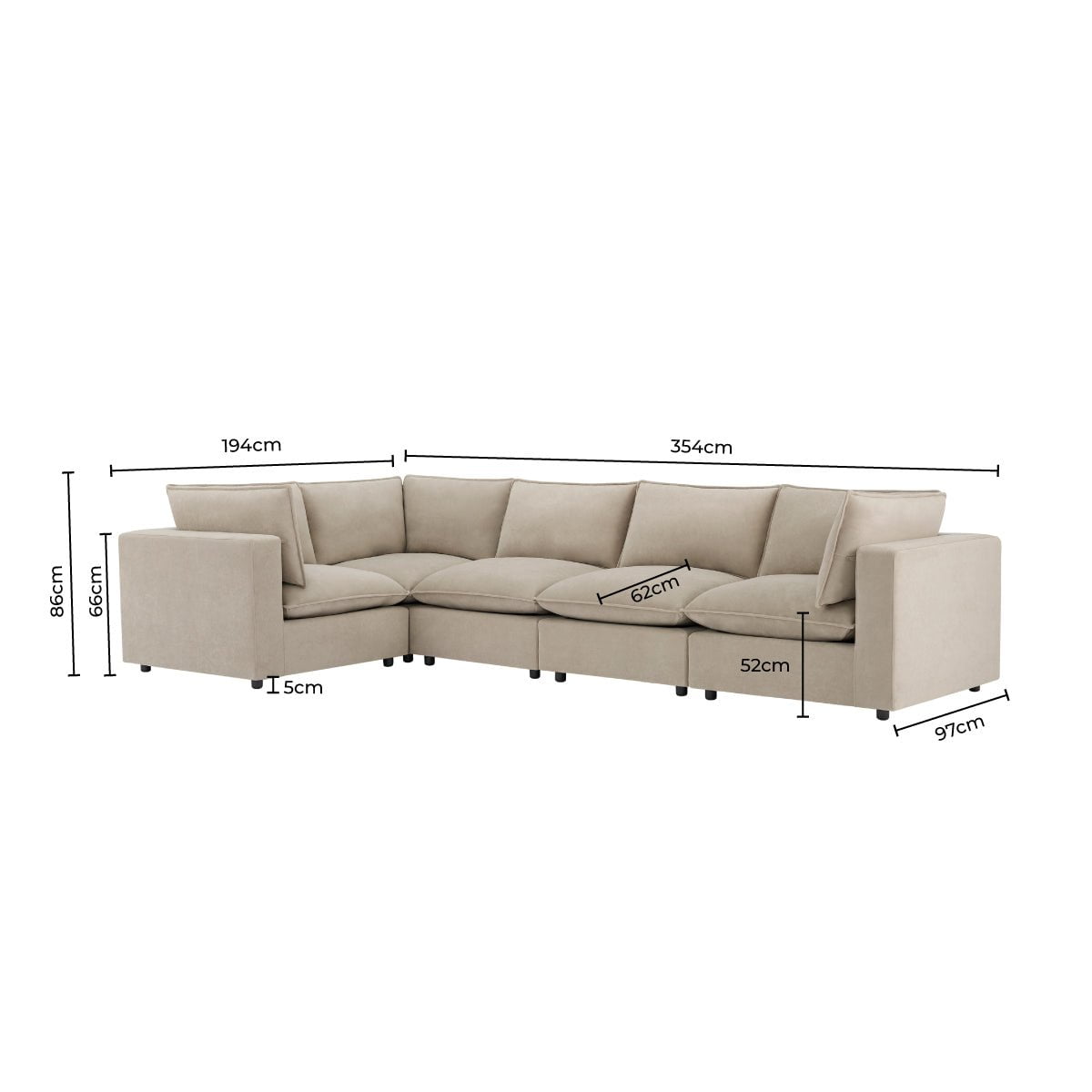 Boston Large Left Hand L - Shape Sofa - Sand - DUSK