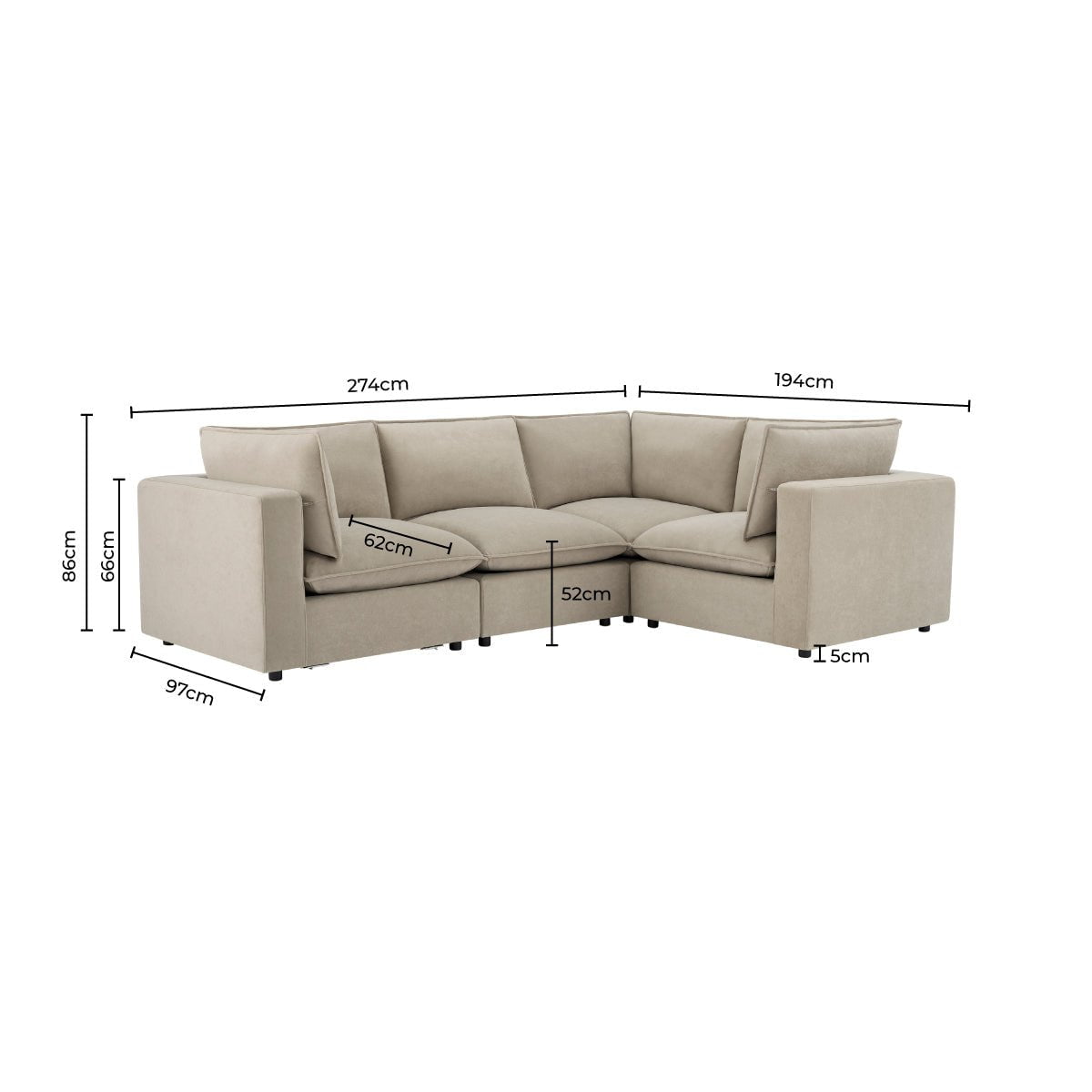 Boston Small Right Hand L - Shape Sofa - Sand - DUSK