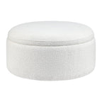 Bouclé Round Storage Pouffe - Off White - DUSK