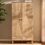 Brianna Concave 2 Door Wardrobe with Drawers - Light Wood - DUSK
