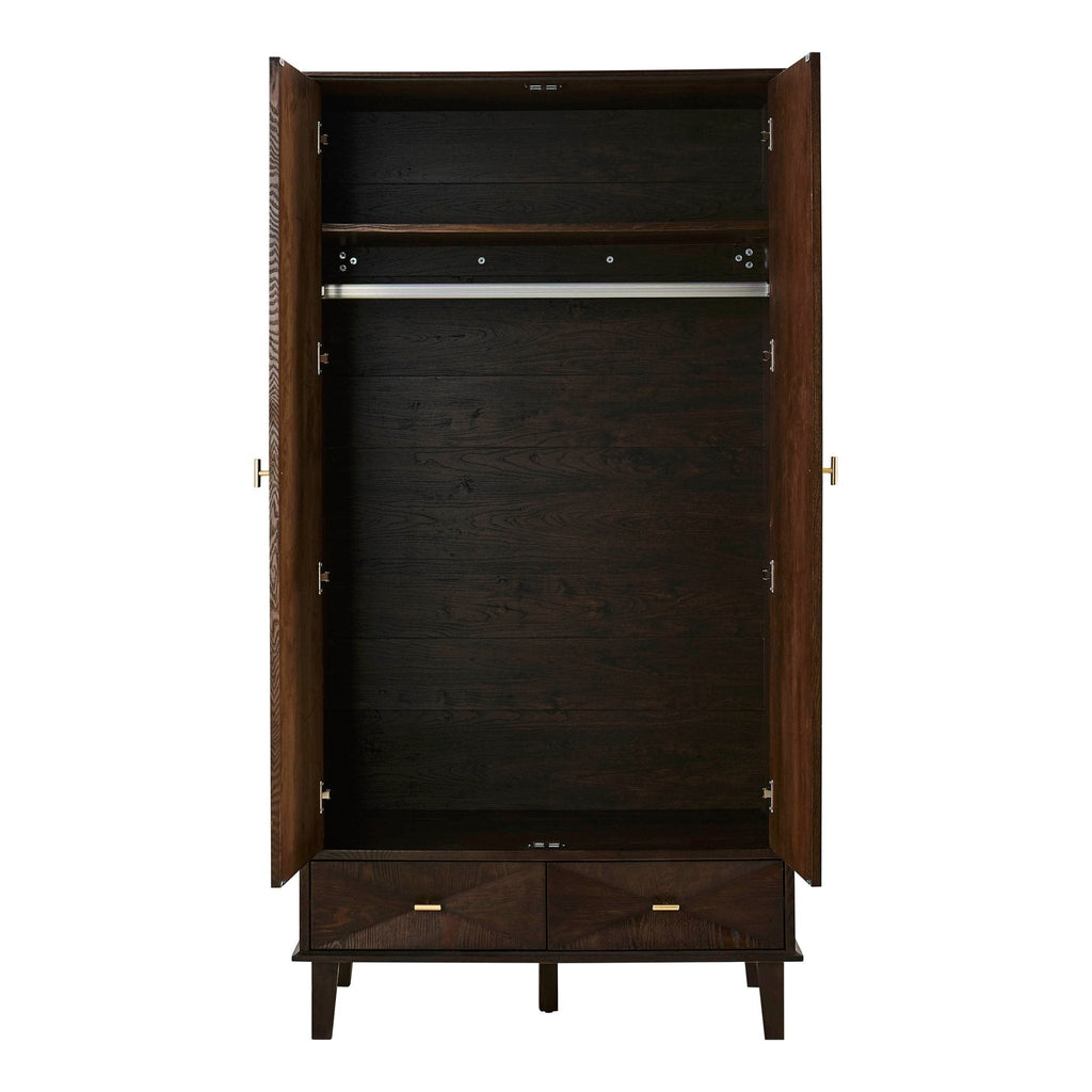 Brianna Concave 2 Door Wardrobe with Drawers - Walnut - DUSK