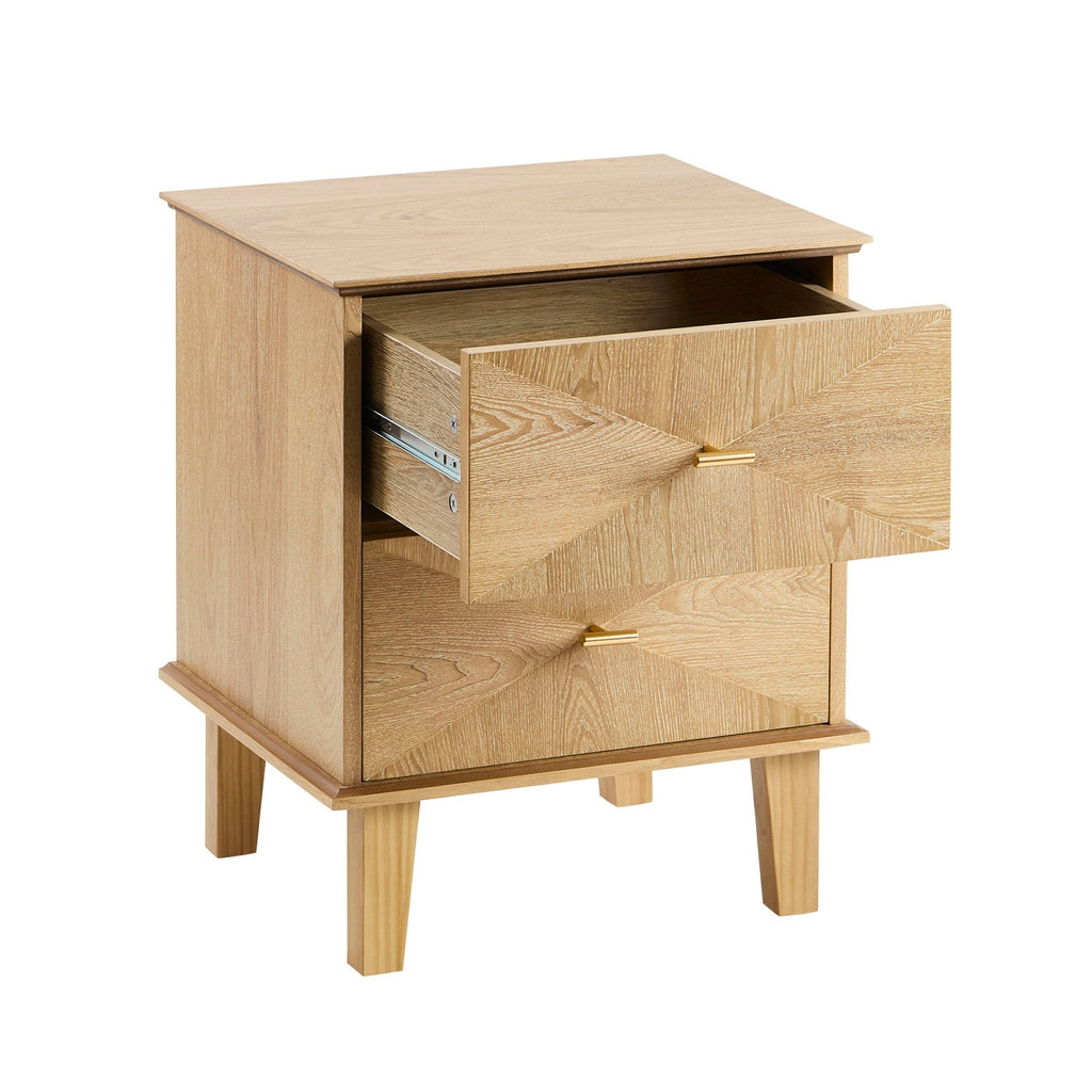 Brianna Concave 2 Drawer Bedside Table - Light Wood - DUSK
