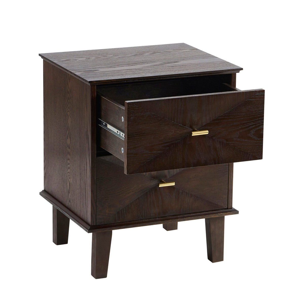 Brianna Concave 2 Drawer Bedside Table - Walnut - DUSK