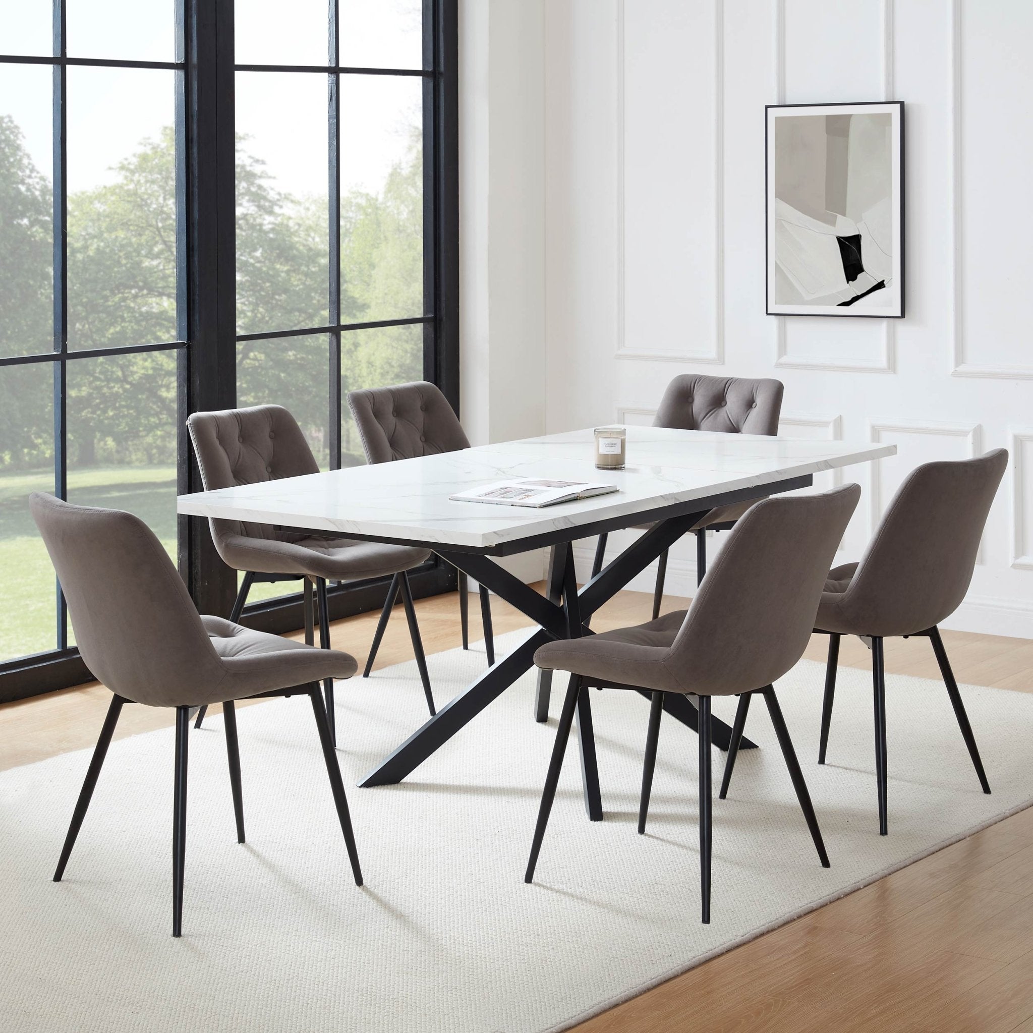 Brooke Rectangle Extendable 6-10 Seater Dining Table - Stone/Black ...