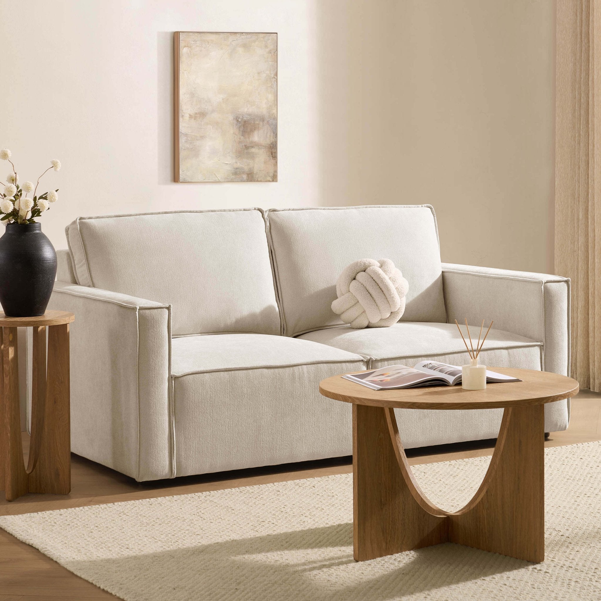 Brooklyn Slim Arm 2 Seater Sofa - Chenille Ivory - DUSK