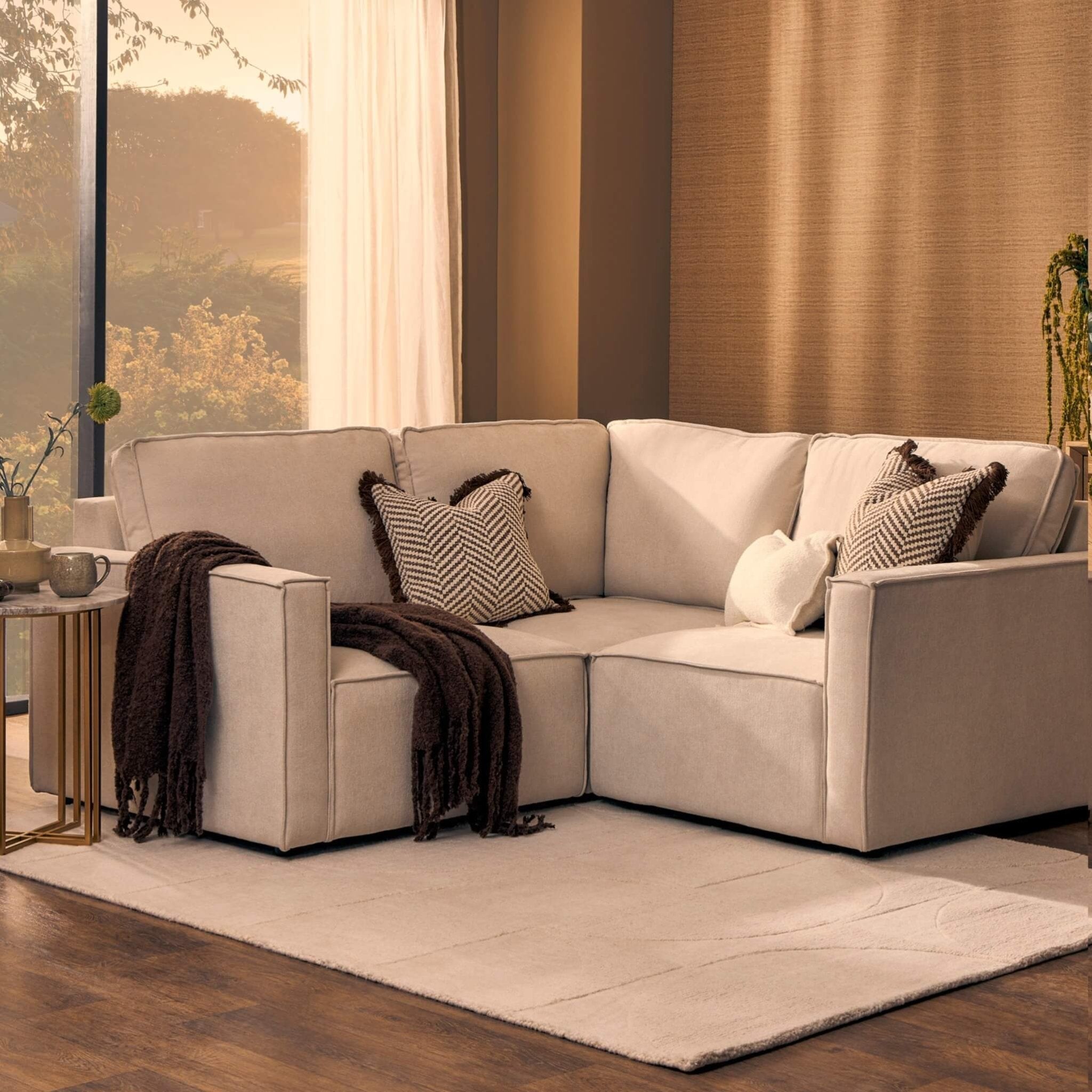 Brooklyn Slim Arm Right Hand Small Corner Sofa - Chenille Ivory - DUSK