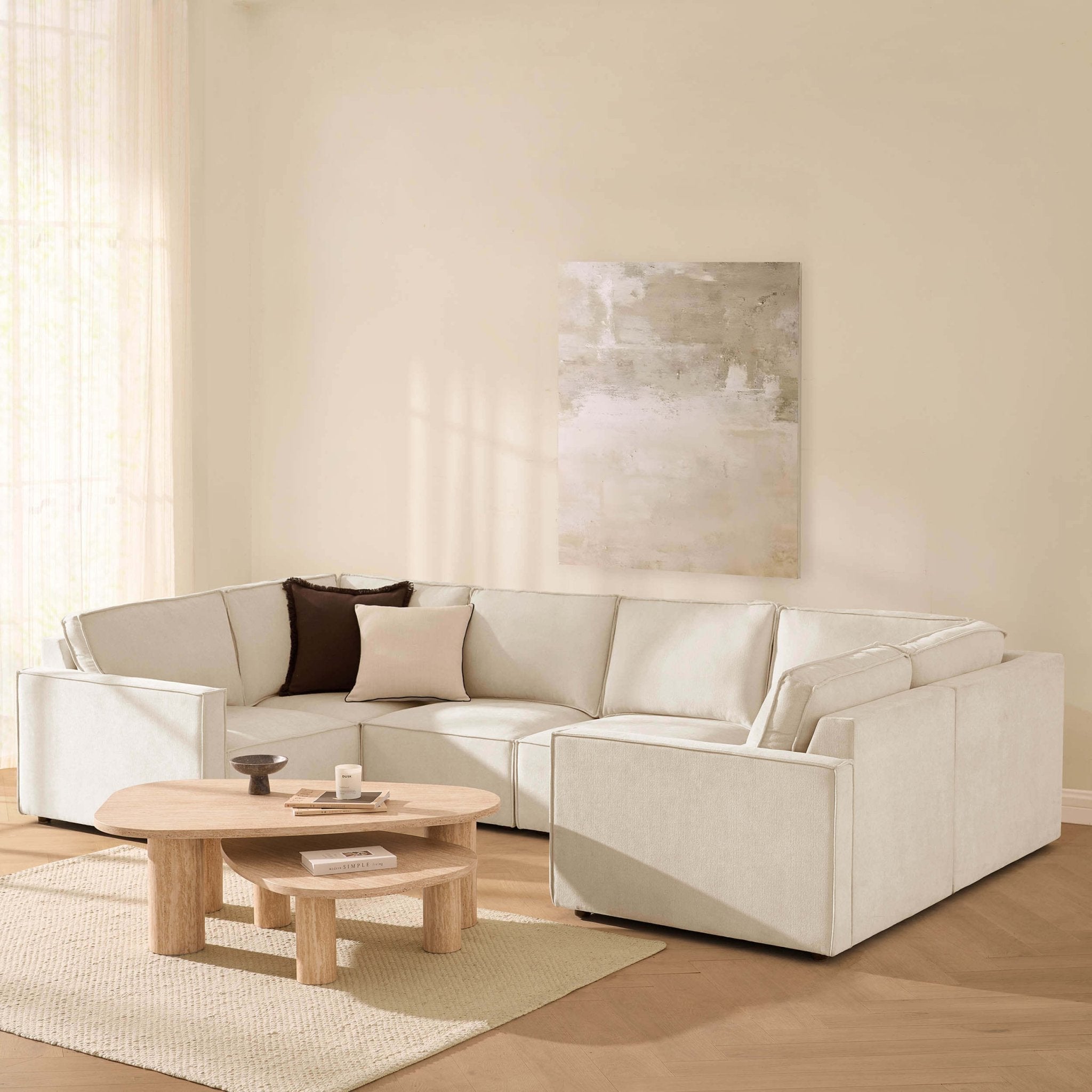 Brooklyn Slim Arm U - Shape Sofa - Chenille Ivory - DUSK