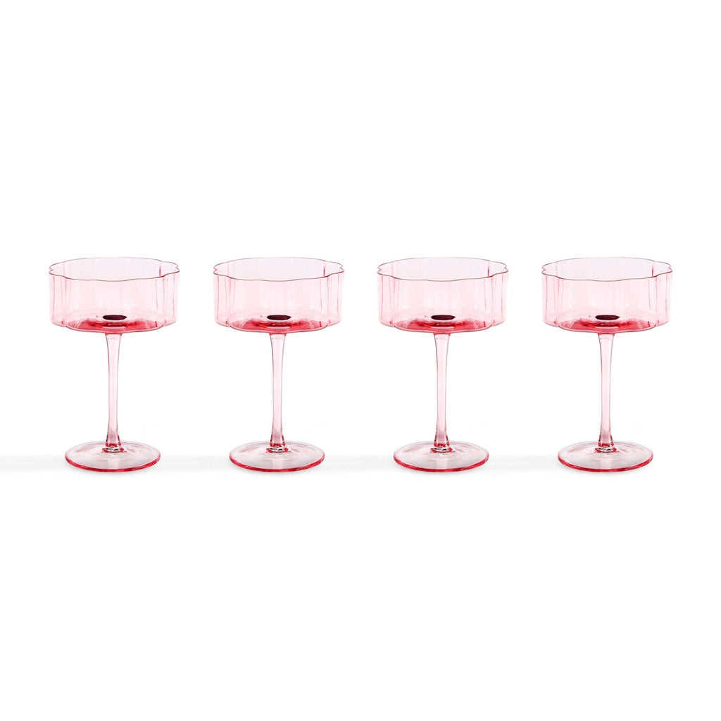 Brynn Scalloped Edge Glass Coupes - Set of 4 - Pink - DUSK