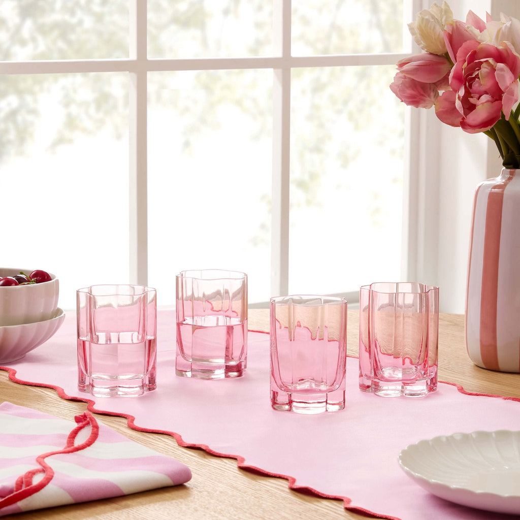 Brynn Scalloped Edge Glass Tumblers - Set of 4 - Pink - DUSK